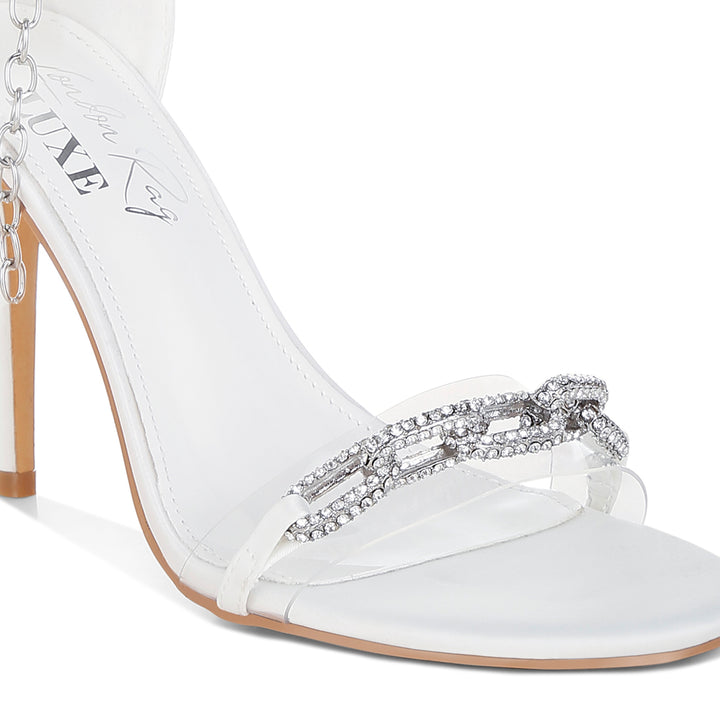 rhinestones chain stiletto sandals#color_white
