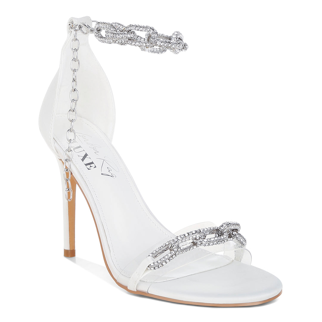 rhinestones chain stiletto sandals#color_white