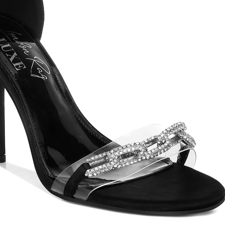 rhinestones chain stiletto sandals#color_black