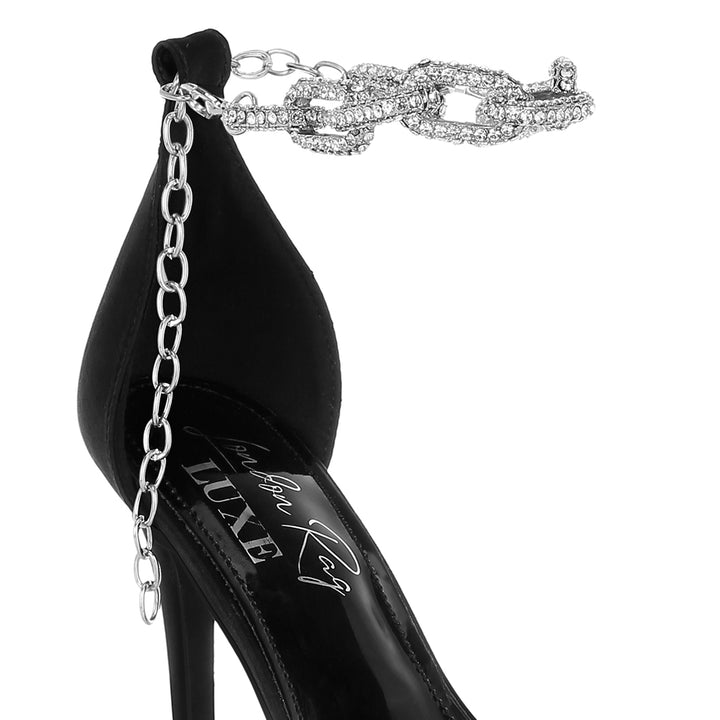 rhinestones chain stiletto sandals#color_black