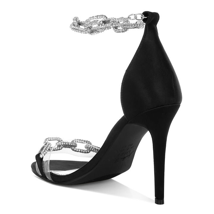 rhinestones chain stiletto sandals#color_black