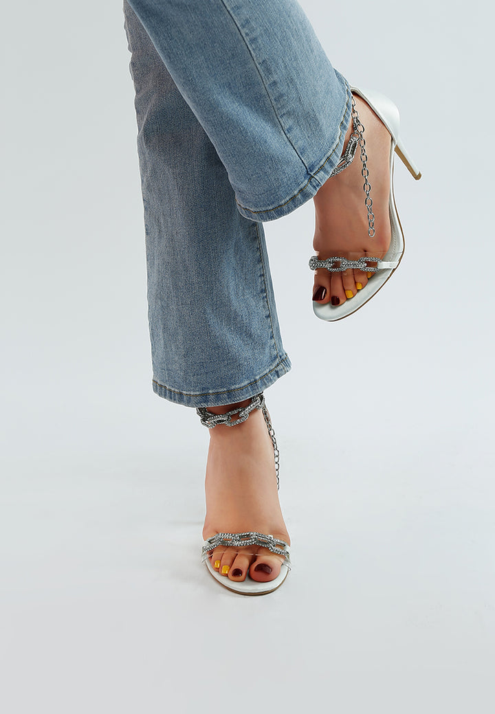 women rhinestones chain stiletto sandals#color_white