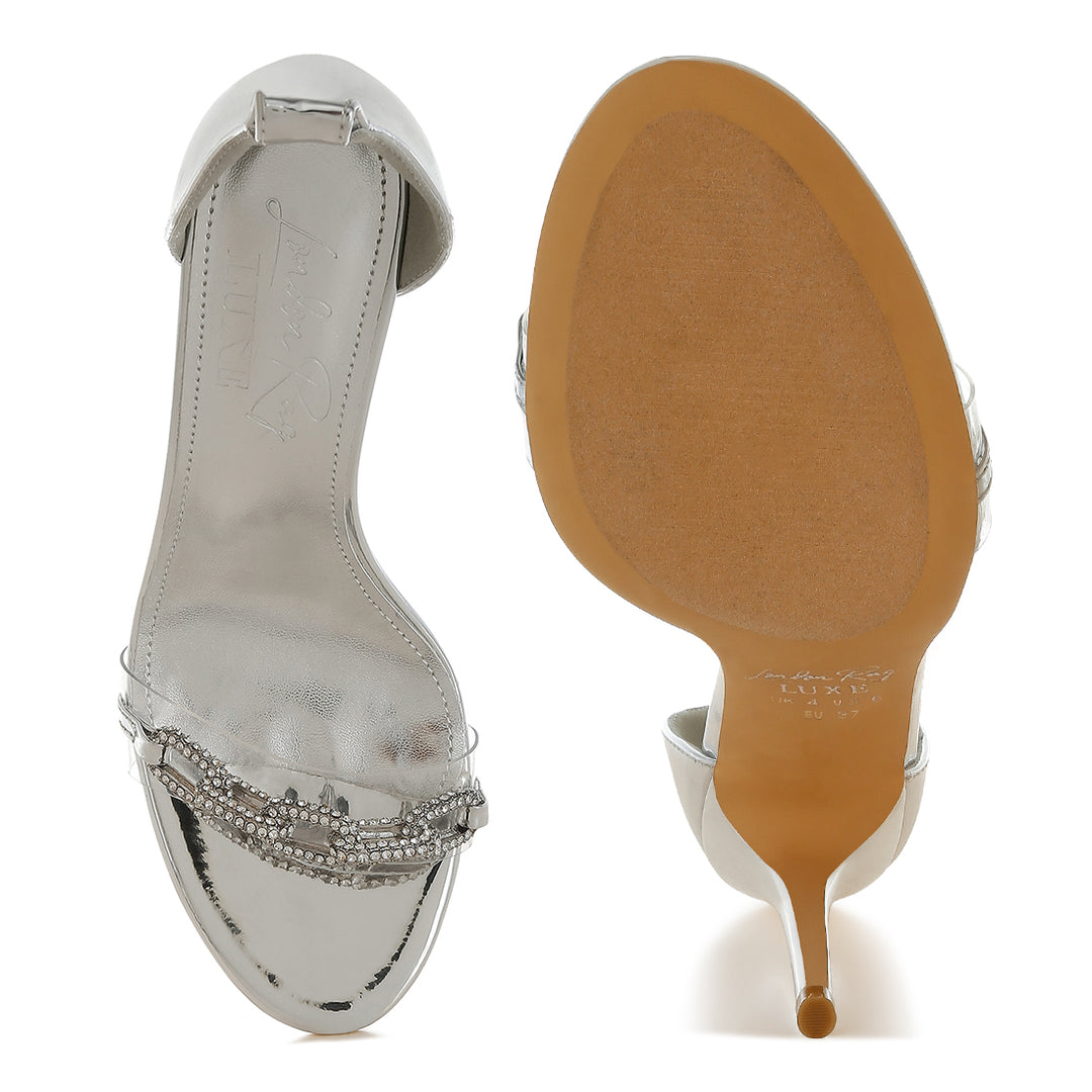 rhinestones chain metallic stiletto sandals#color_silver