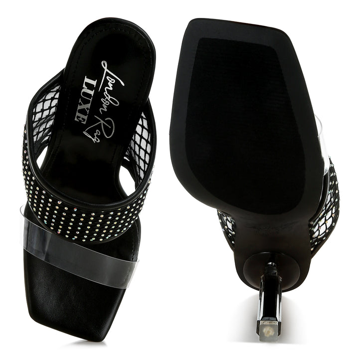 clear embellished square toe heels#color_black