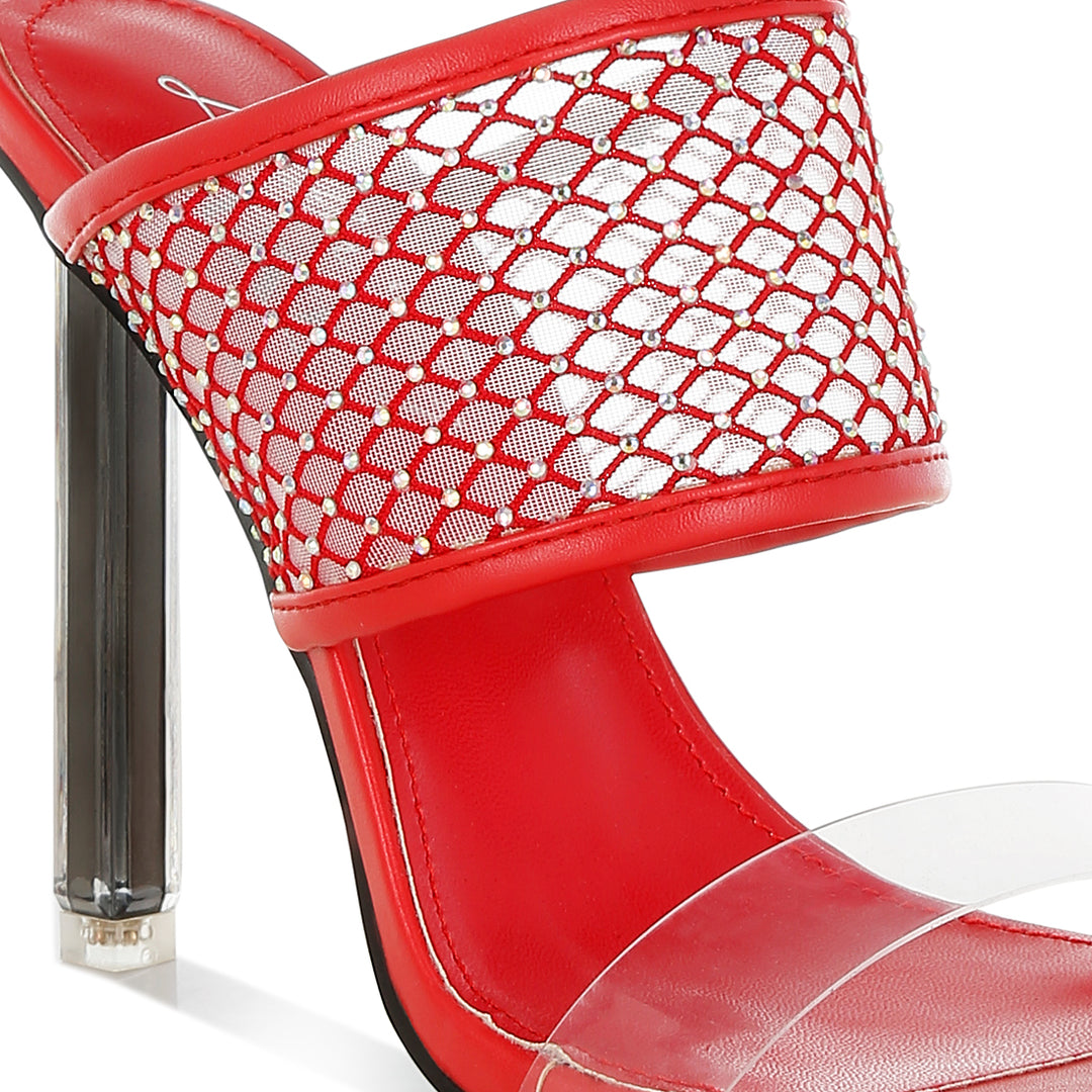 clear embellished square toe heels#color_red