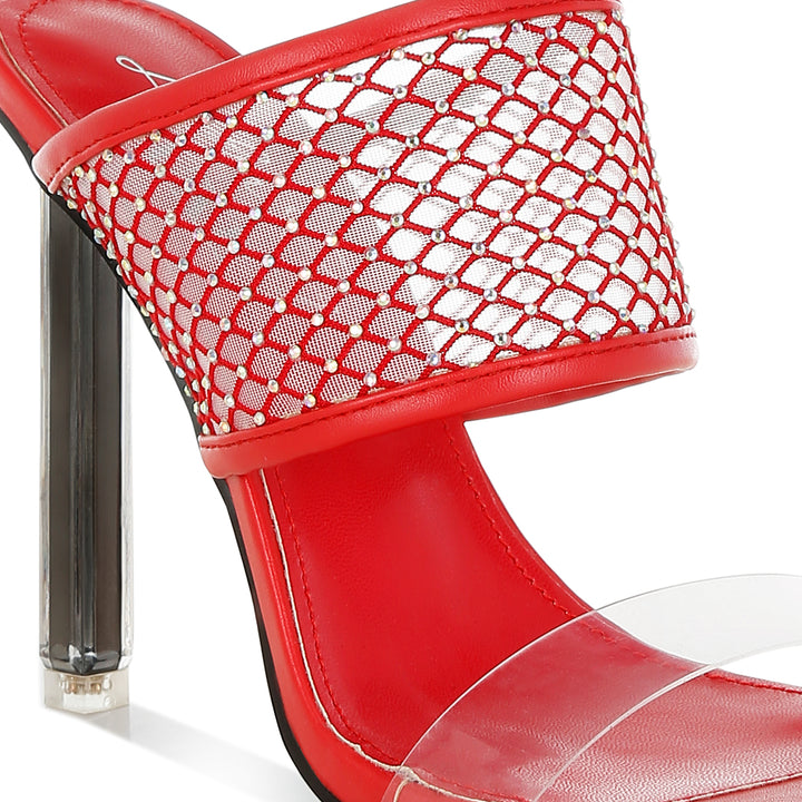 clear embellished square toe heels#color_red