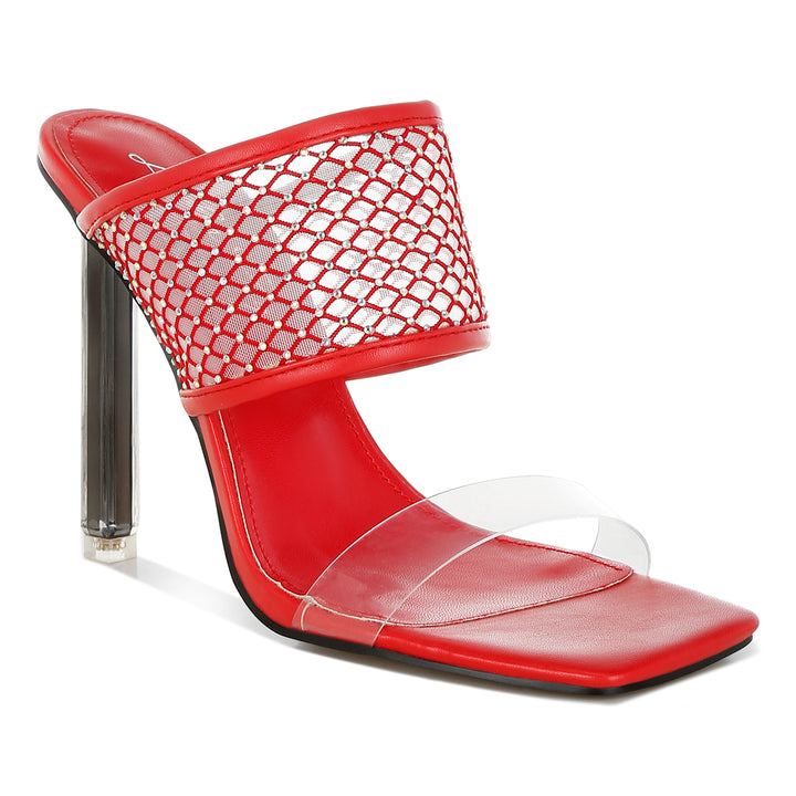 clear embellished square toe heels#color_red