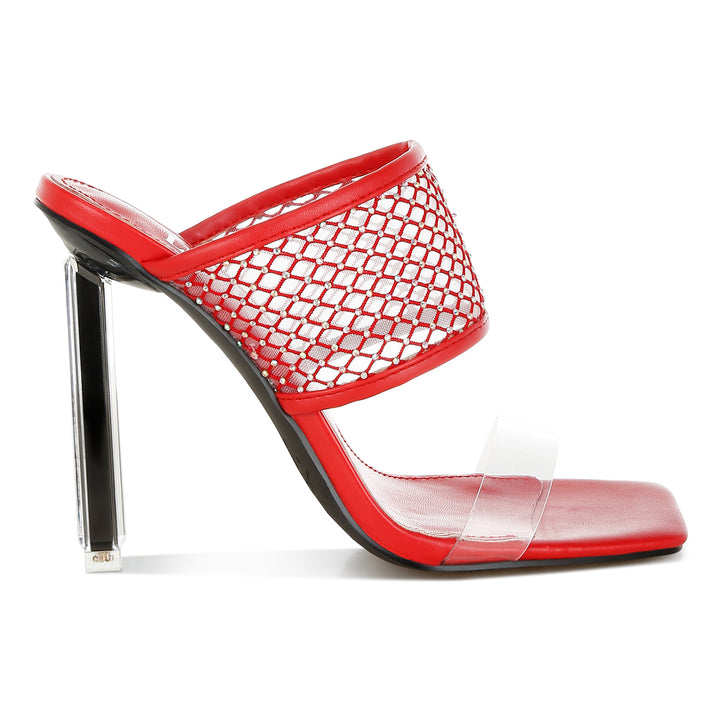 clear embellished square toe heels#color_red
