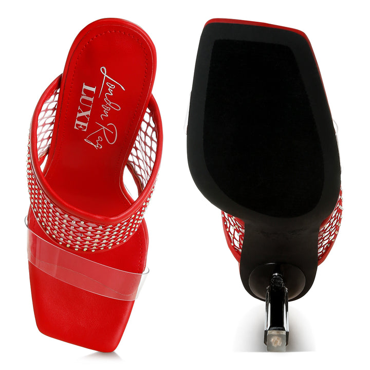 clear embellished square toe heels#color_red