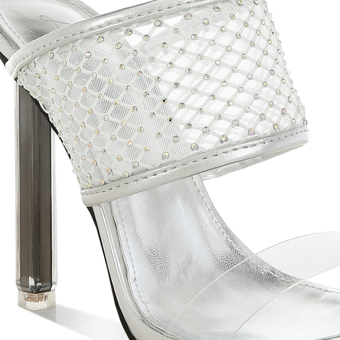 clear embellished square toe heels#color_silver