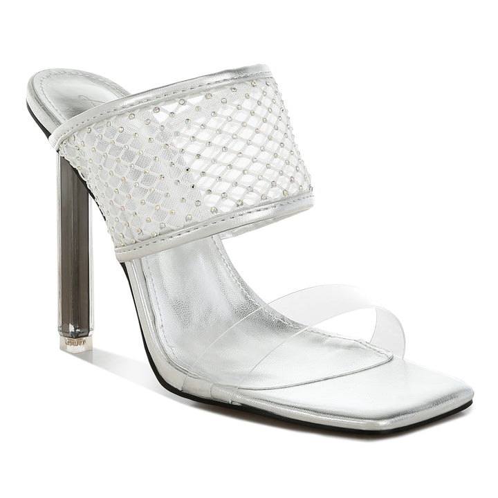 clear embellished square toe heels#color_silver