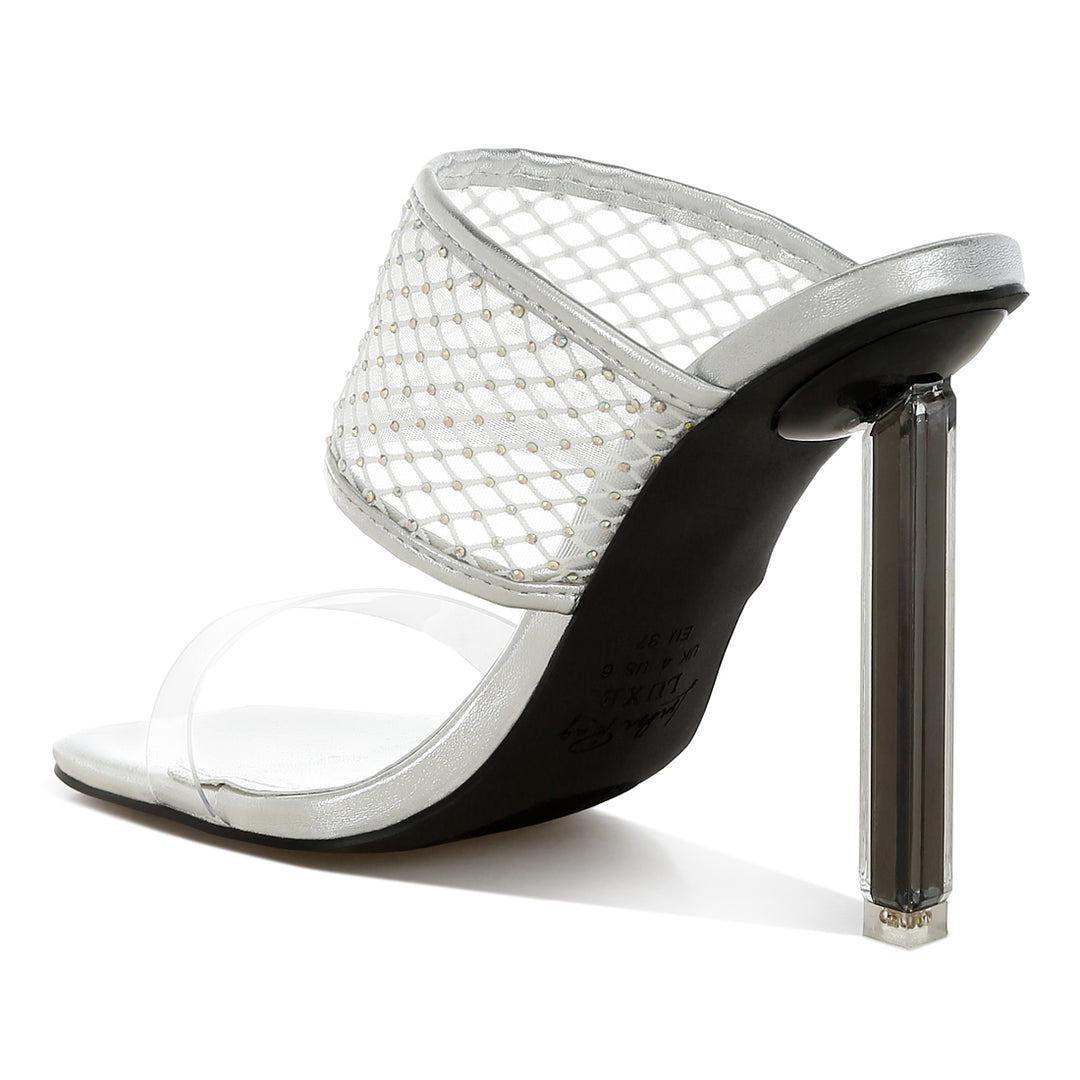 clear embellished square toe heels#color_silver