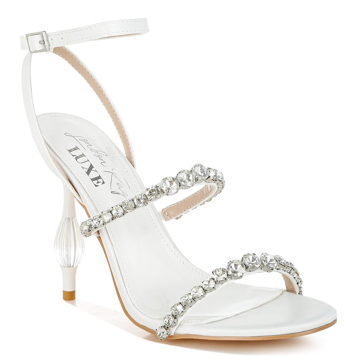 women diamante embellished fantasy heel sandals#color_white