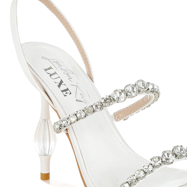 women diamante embellished fantasy heel sandals#color_white