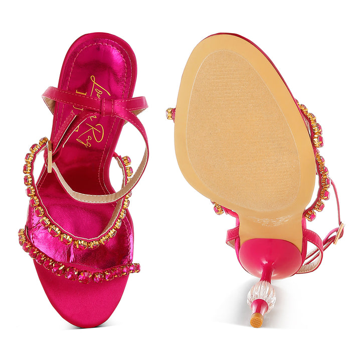 women diamante embellished fantasy heel sandals#color_fuschia
