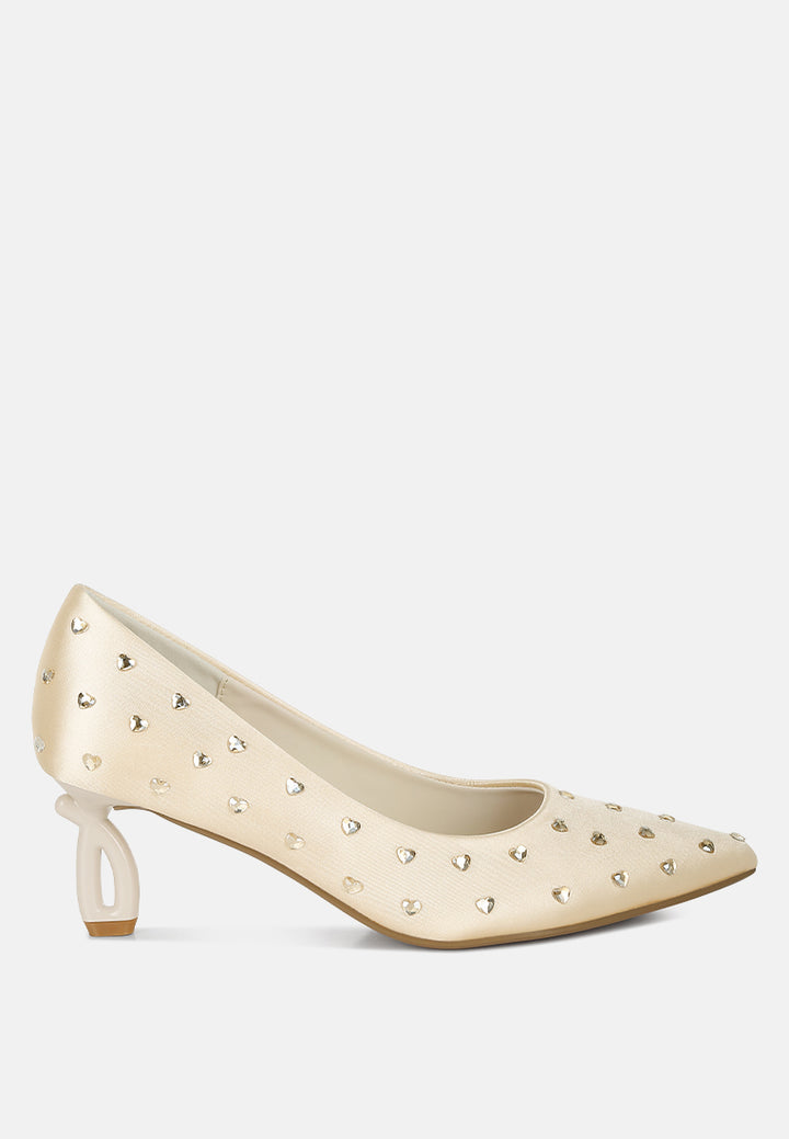 women heart-shaped rhinestones pumps#color_beige