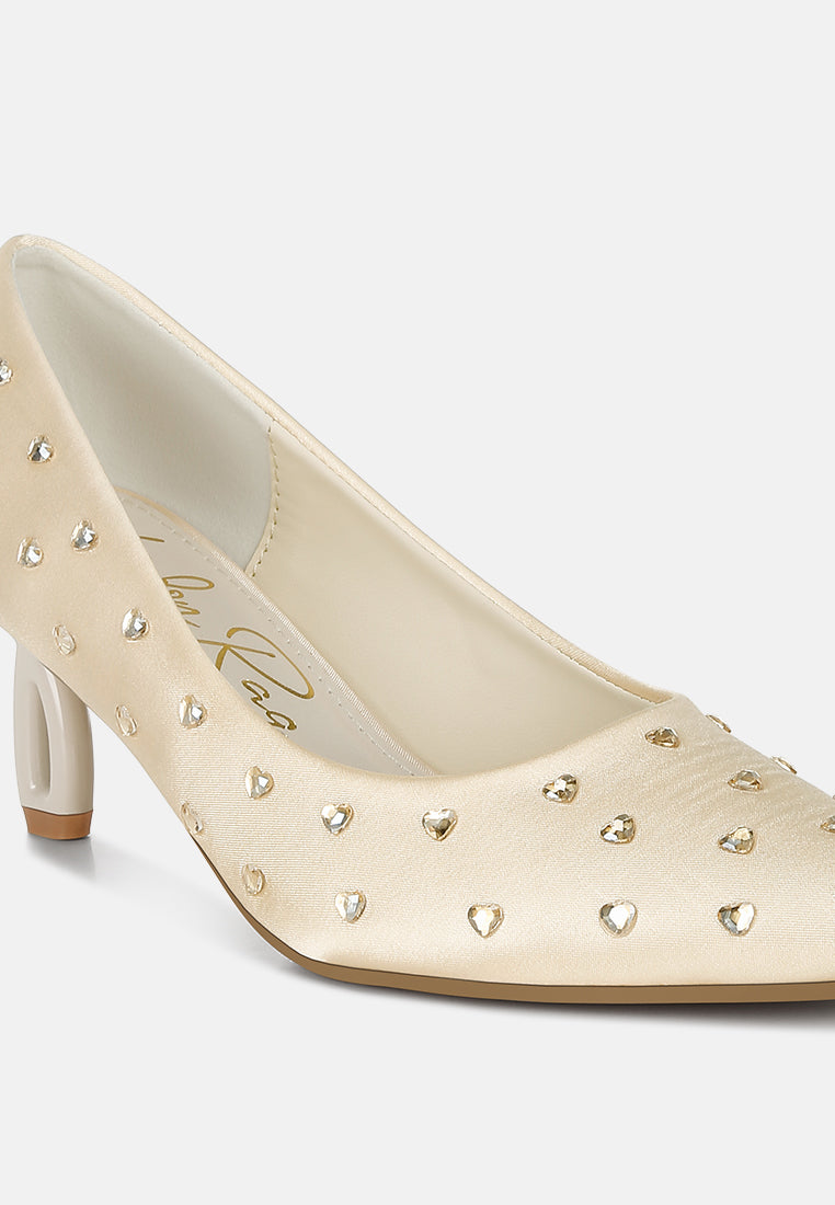women heart-shaped rhinestones pumps#color_beige