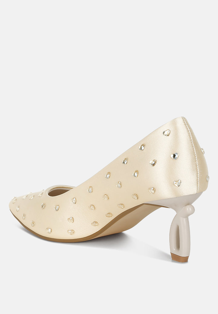 women heart-shaped rhinestones pumps#color_beige