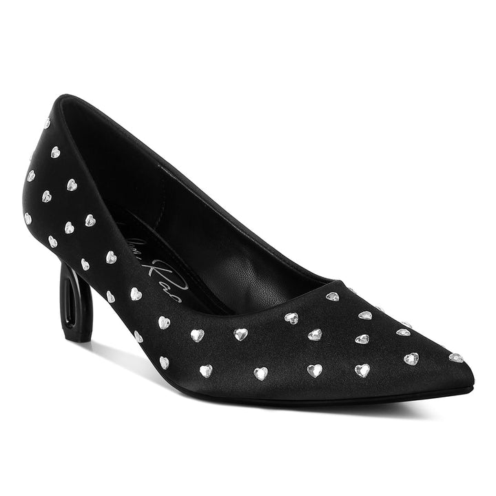 heart-shaped rhinestones pumps#color_black