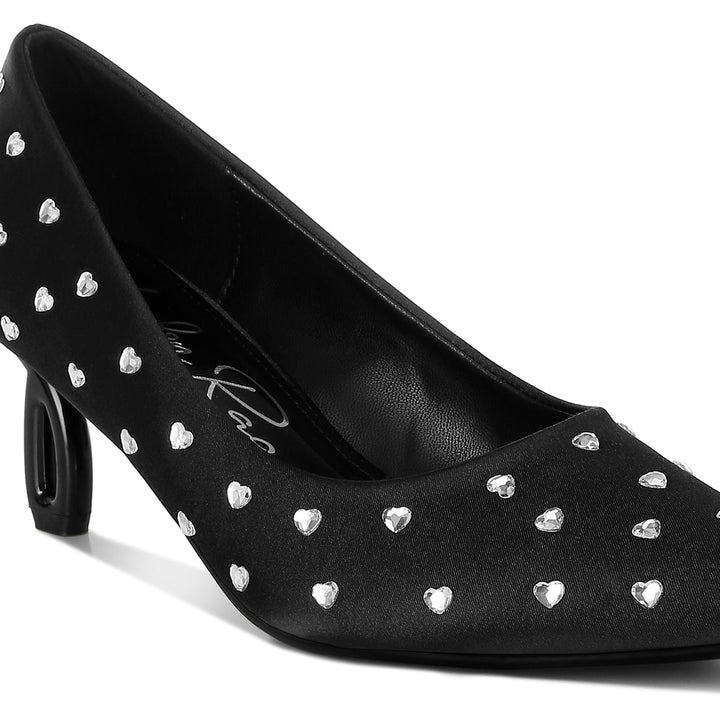 heart-shaped rhinestones pumps#color_black