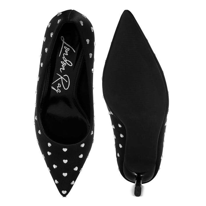 heart-shaped rhinestones pumps#color_black