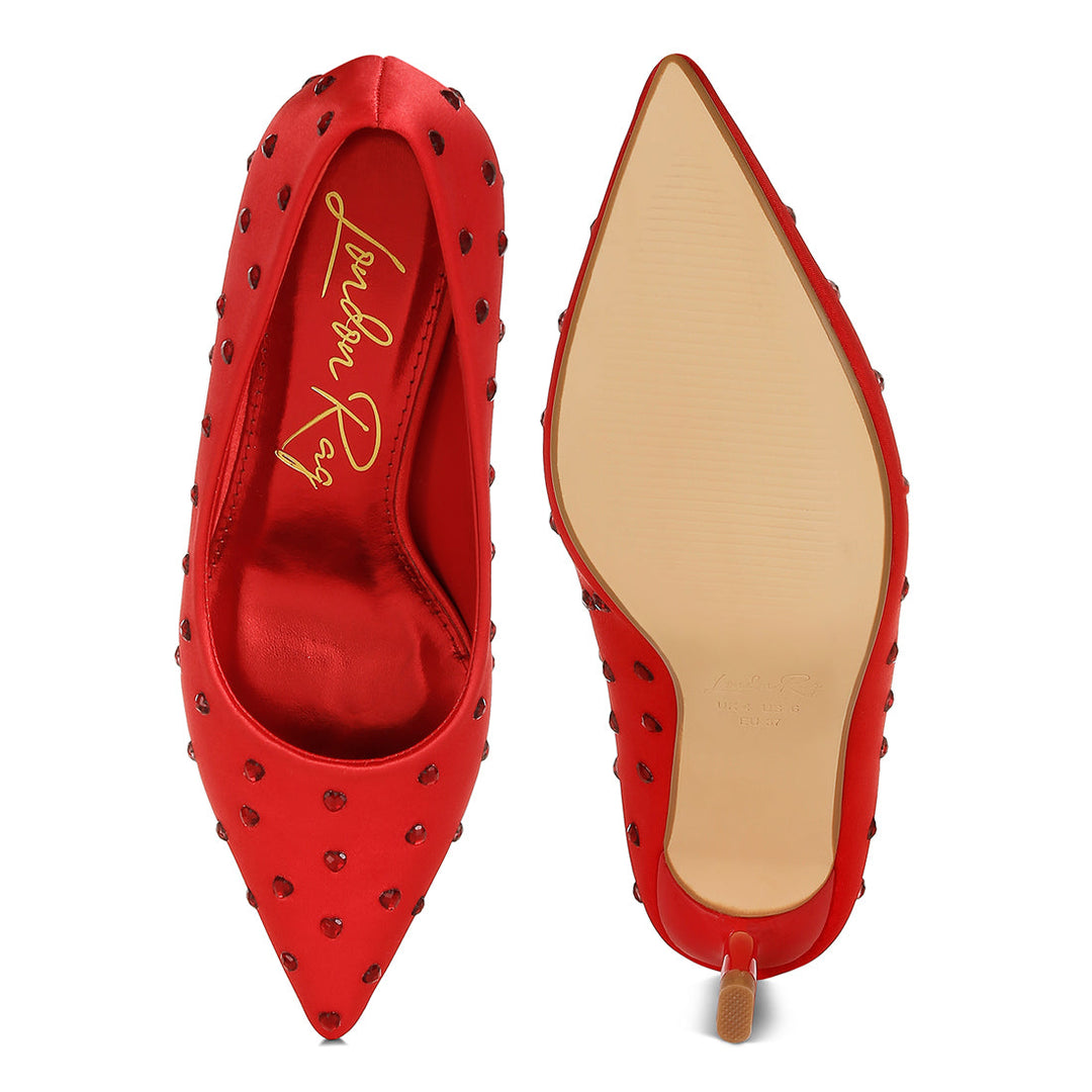 heart-shaped rhinestones pumps#color_red