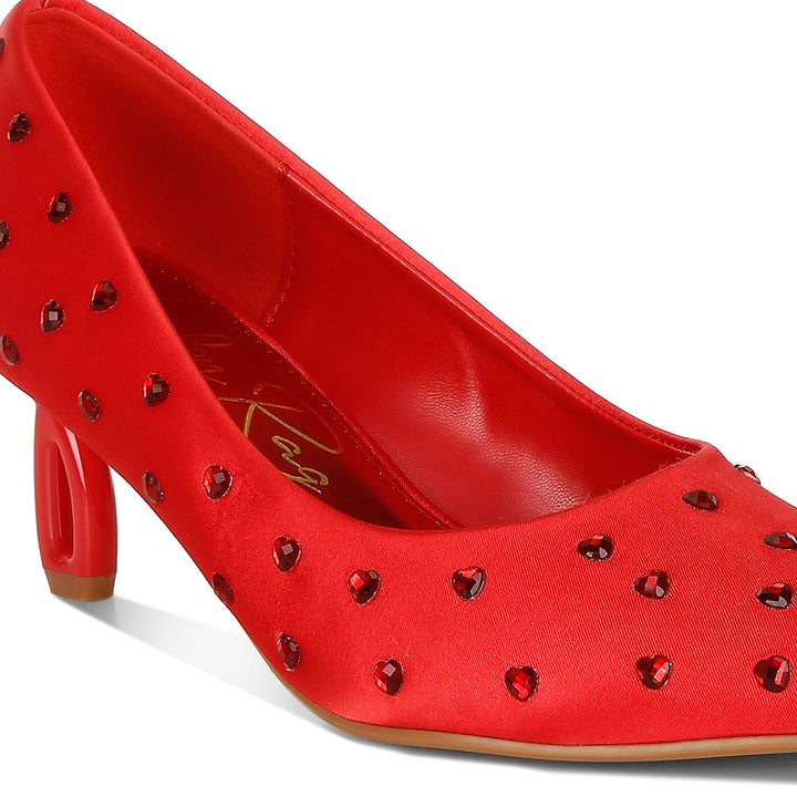 heart-shaped rhinestones pumps#color_red