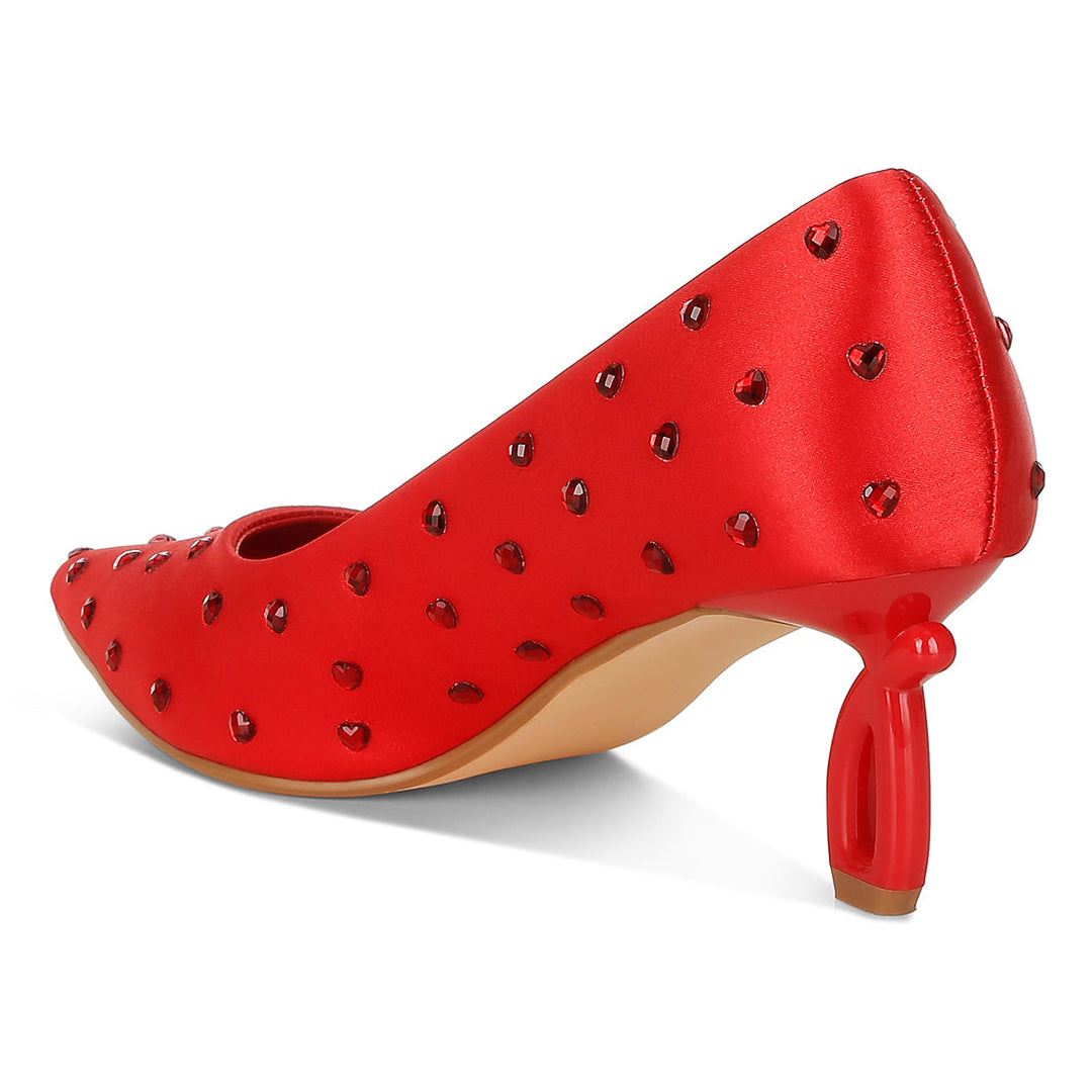 heart-shaped rhinestones pumps#color_red