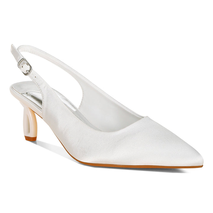 satin pointed toe slingbacks#color_white