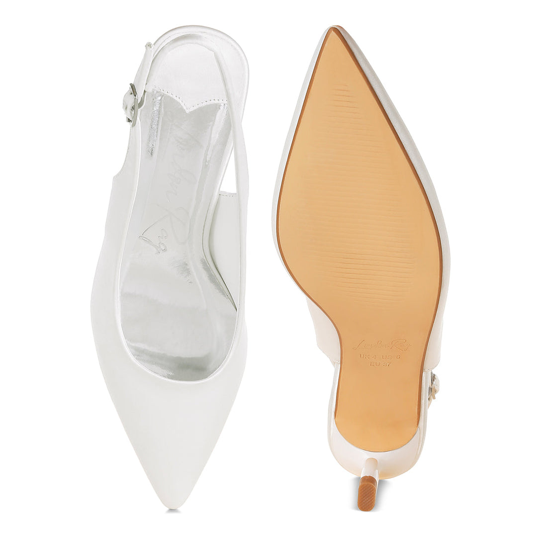 satin pointed toe slingbacks#color_white