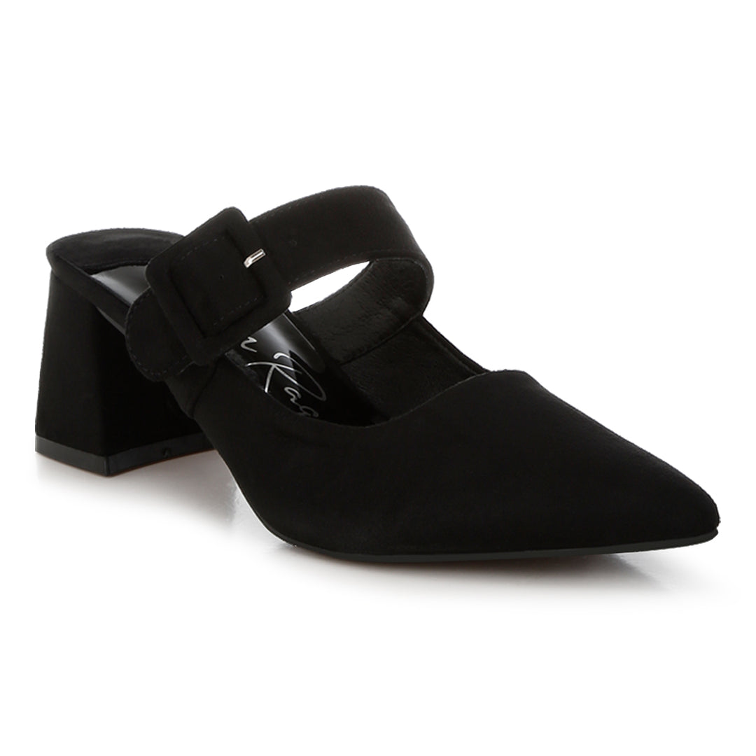 buckle strap detail microfiber mules#color_black