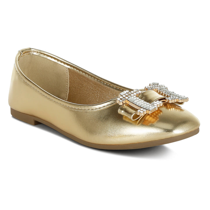 rhinestone buckle metallic ballerinas#color_gold