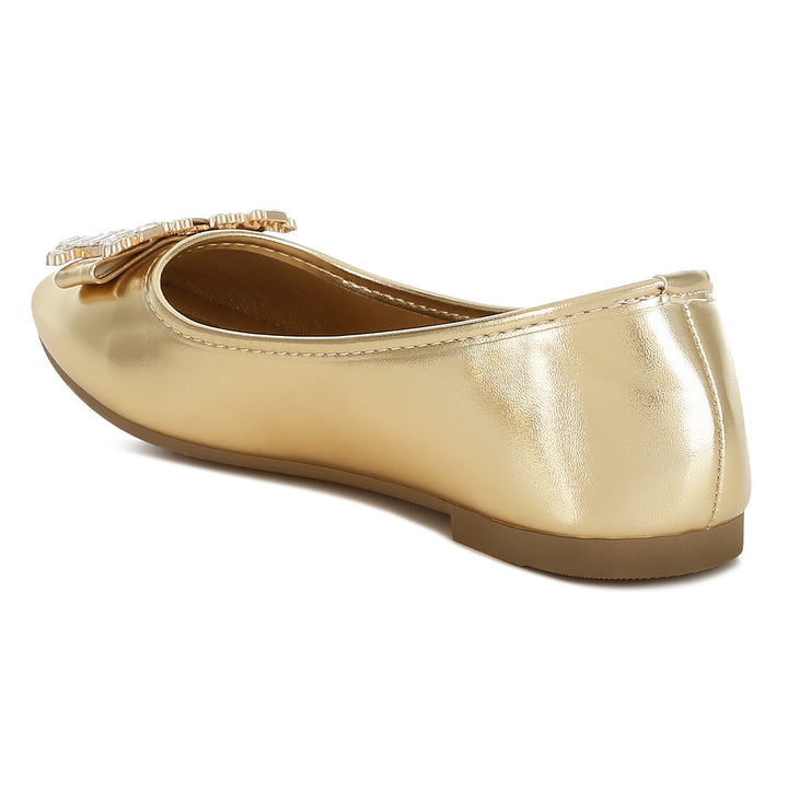 rhinestone buckle metallic ballerinas#color_gold