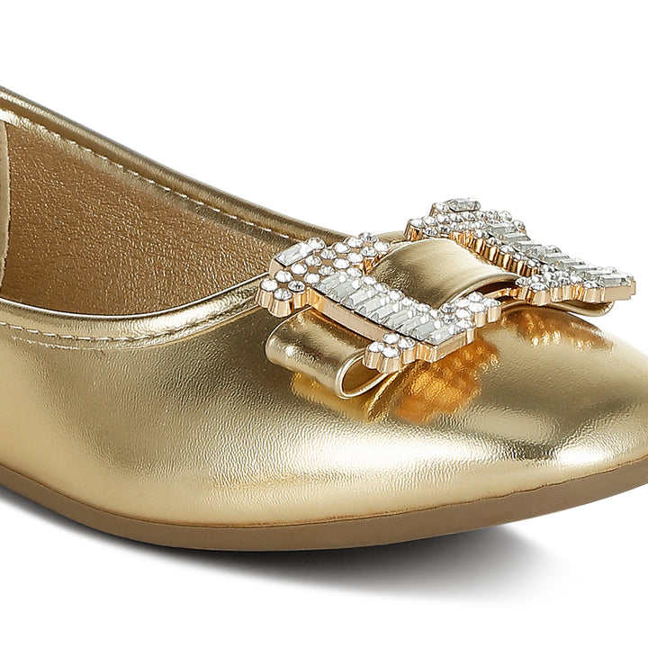 rhinestone buckle metallic ballerinas#color_gold