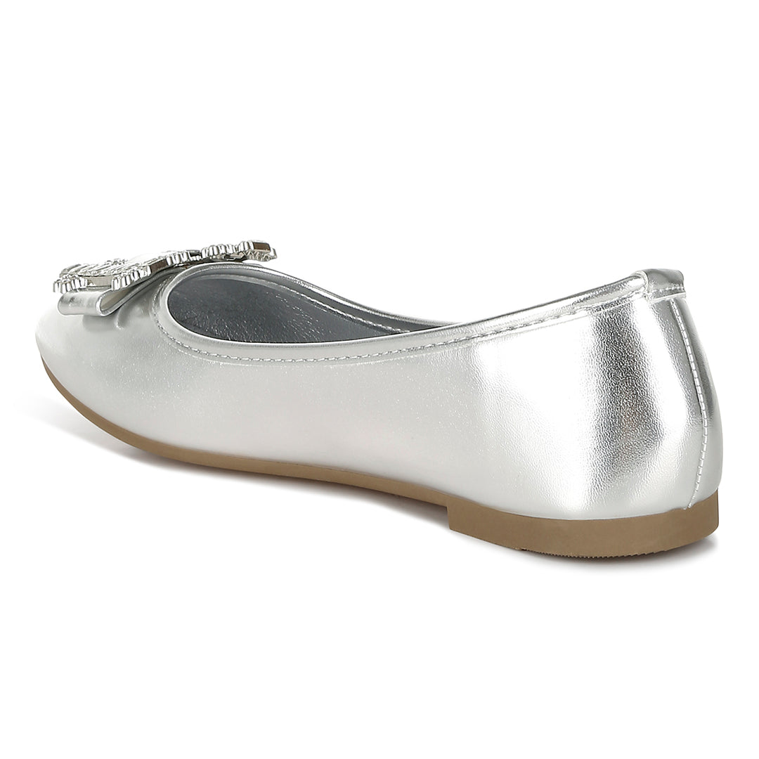 rhinestone buckle metallic ballerinas#color_silver