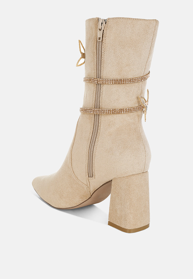 women rhinestone brooch wrap-around boots#color_beige