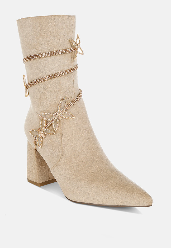 women rhinestone brooch wrap-around boots#color_beige