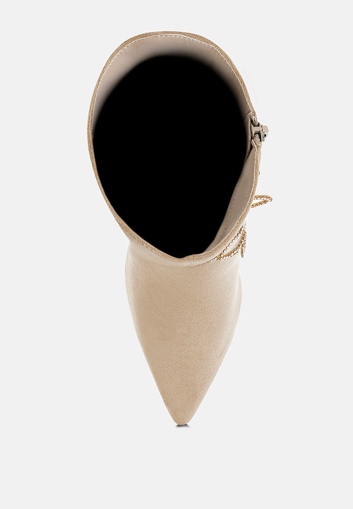 women rhinestone brooch wrap-around boots#color_beige