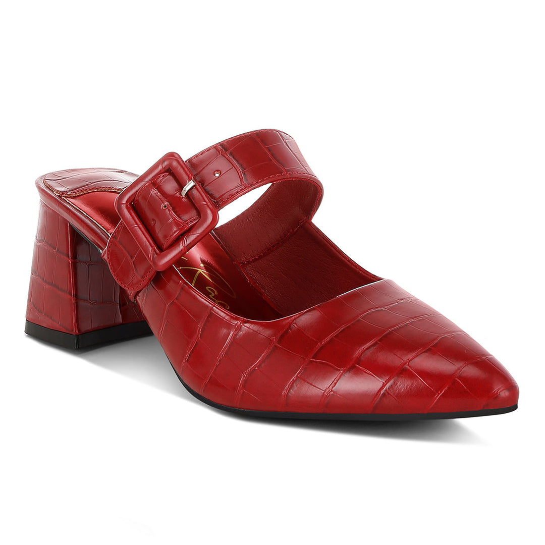 croco buckle strap detail mules#color_red