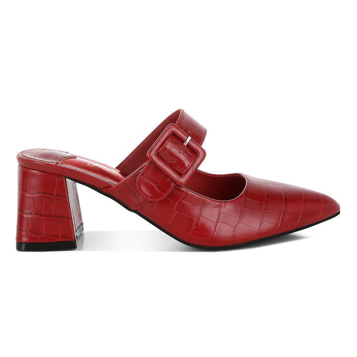 croco buckle strap detail mules#color_red