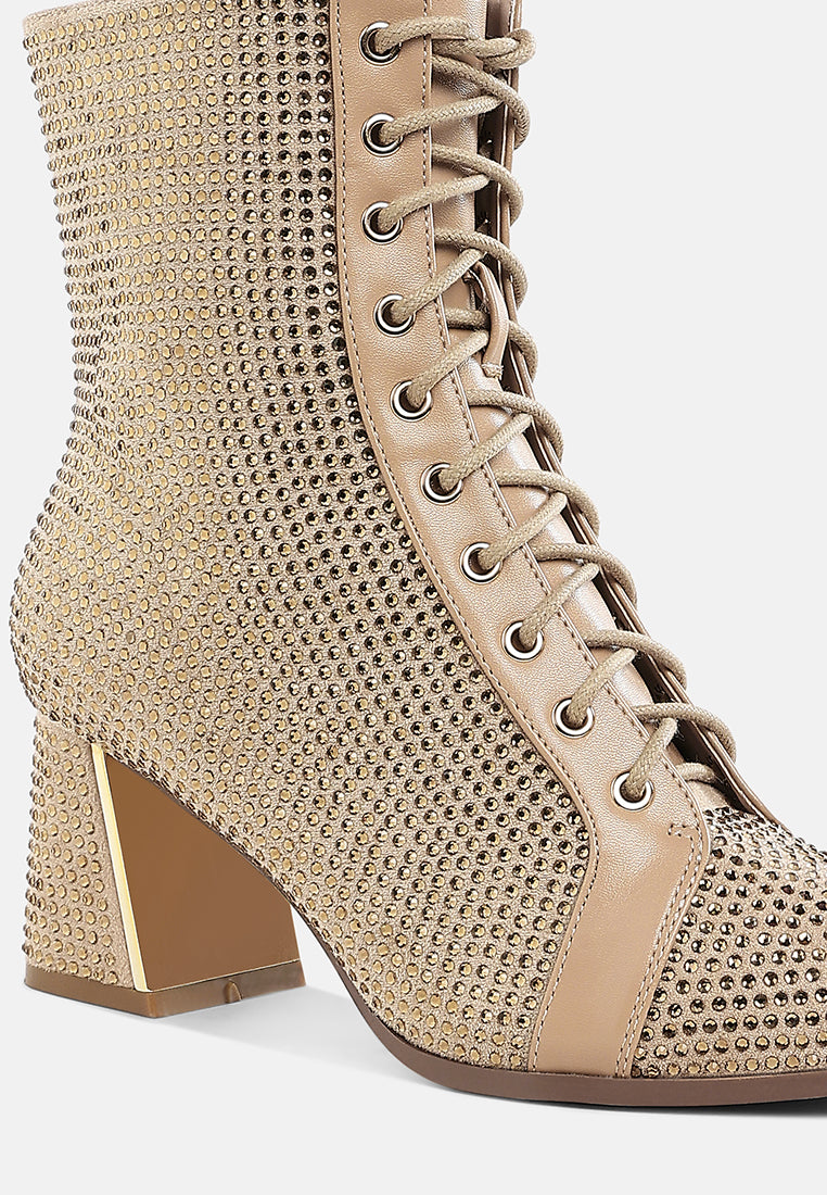 women rhinestone embellished ankle boots#color_beige