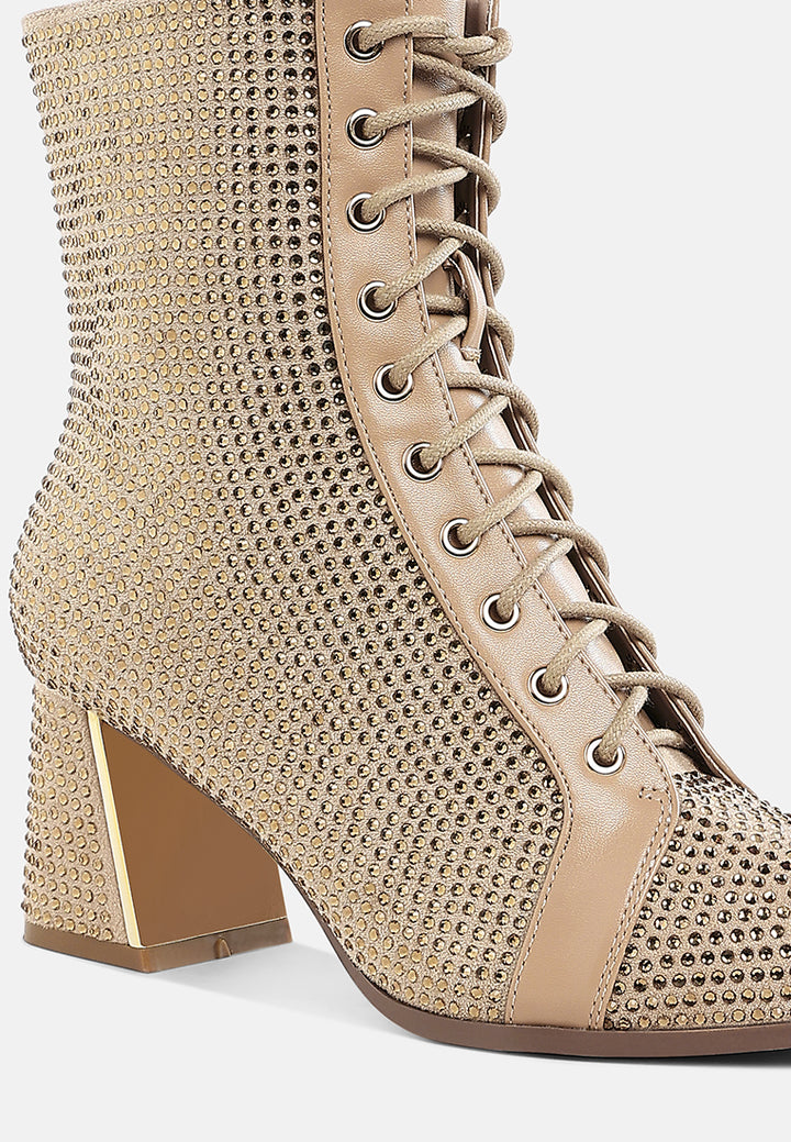 women rhinestone embellished ankle boots#color_beige
