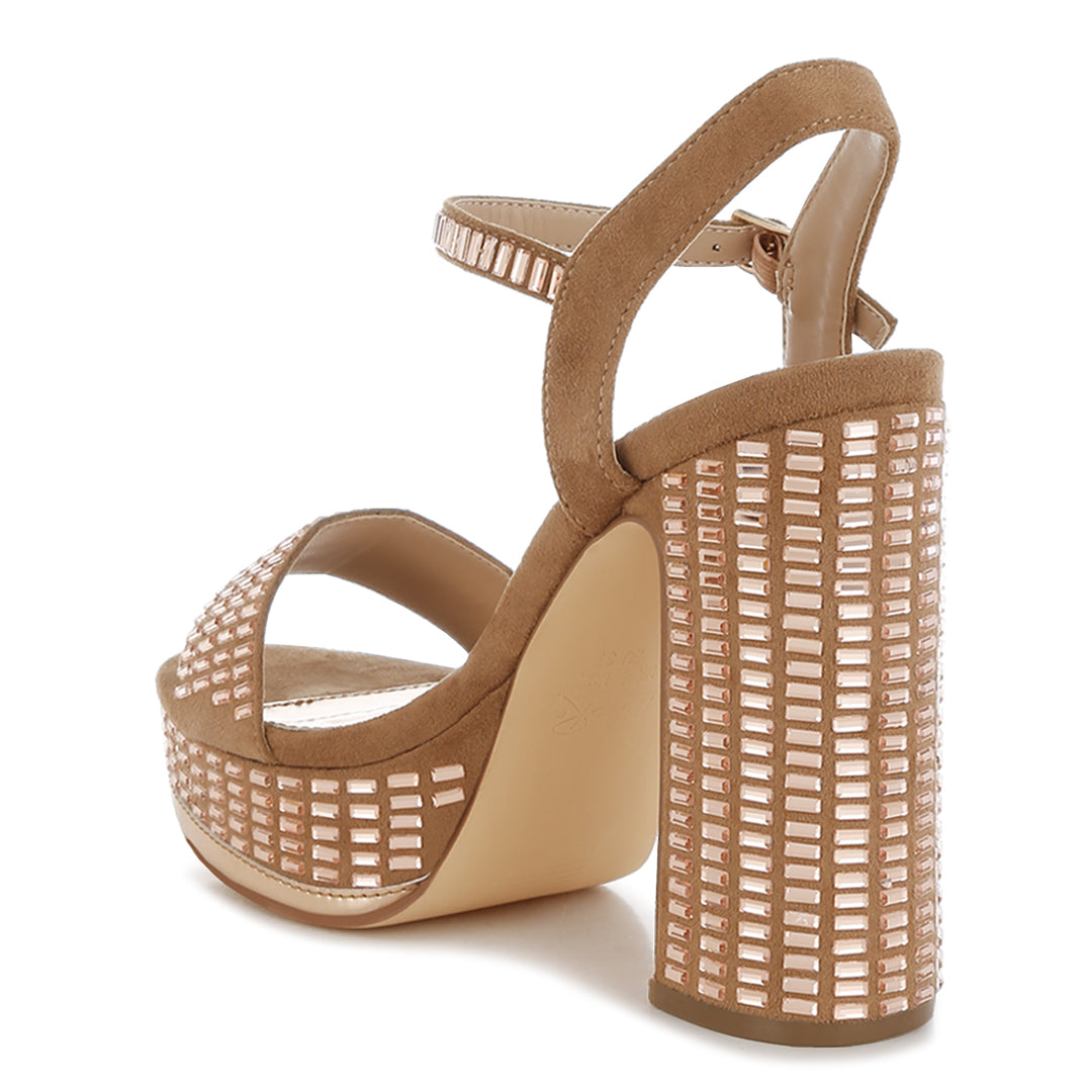 rhinestones embellished ankle strap heels#color_tan