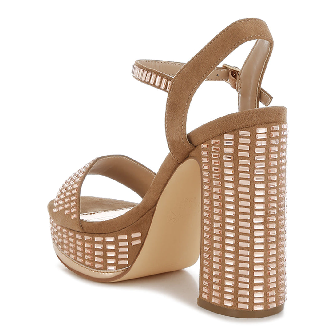 rhinestones embellished ankle strap heels#color_tan