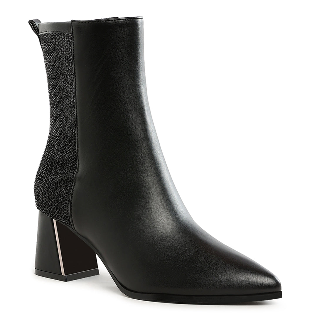 mesh detail pointy ankle boots#color_black