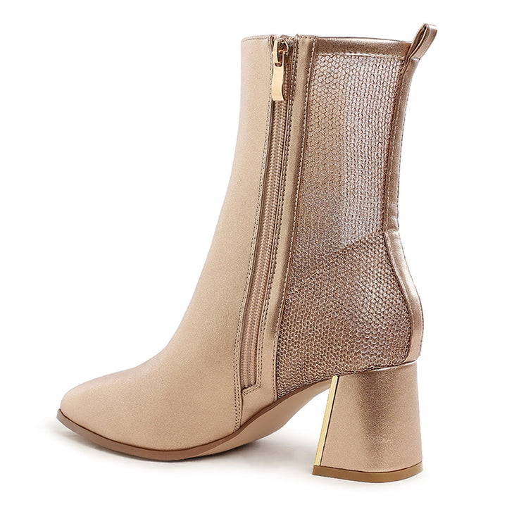 mesh detail pointy ankle boots#color_gold