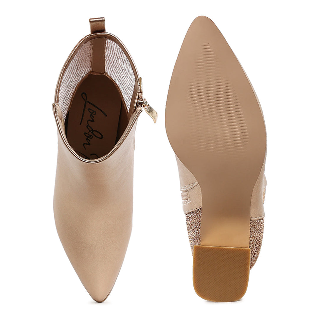 mesh detail pointy ankle boots#color_gold