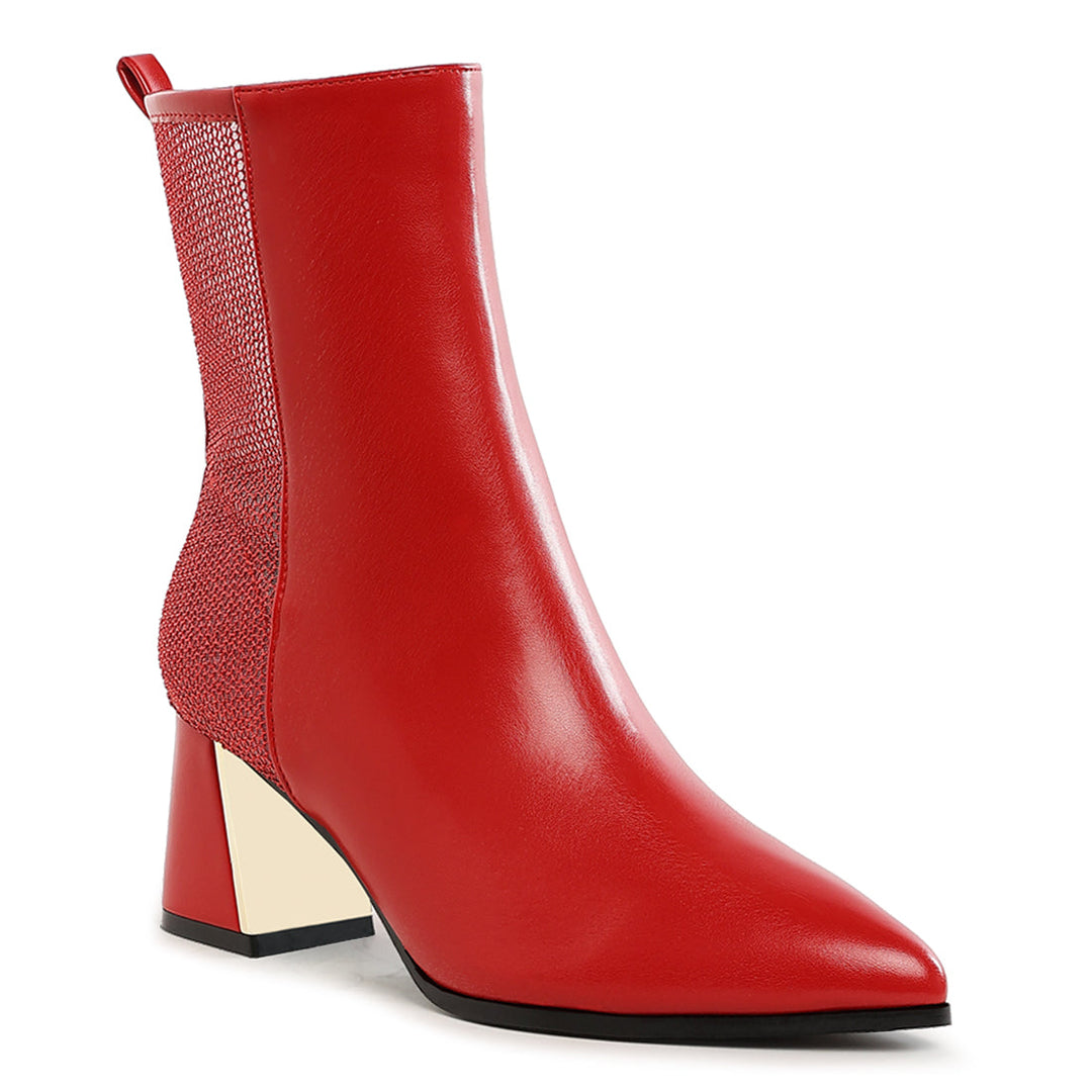 mesh detail pointy ankle boots#color_red