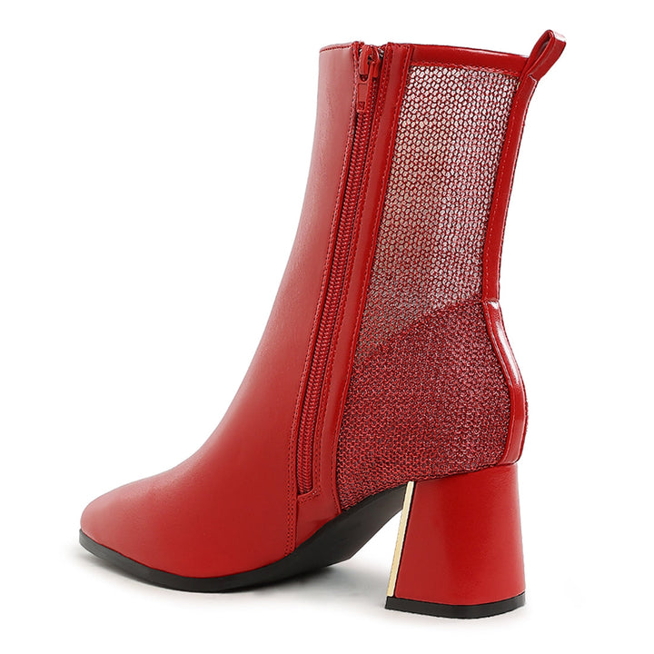 mesh detail pointy ankle boots#color_red