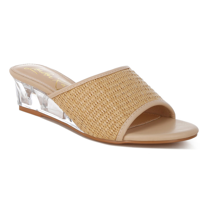 raffia clear heel wedge sandals#color_natural